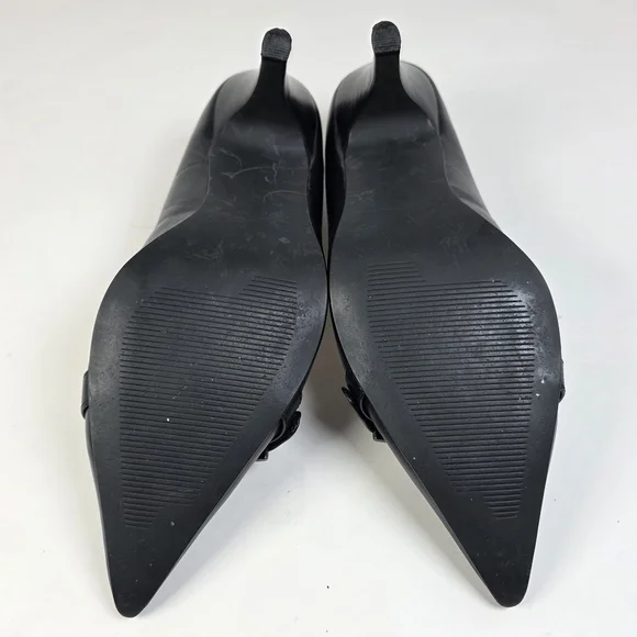 Roberto Vianni Black Leather Buckle Stiletto Heels - Picture 6 of 9